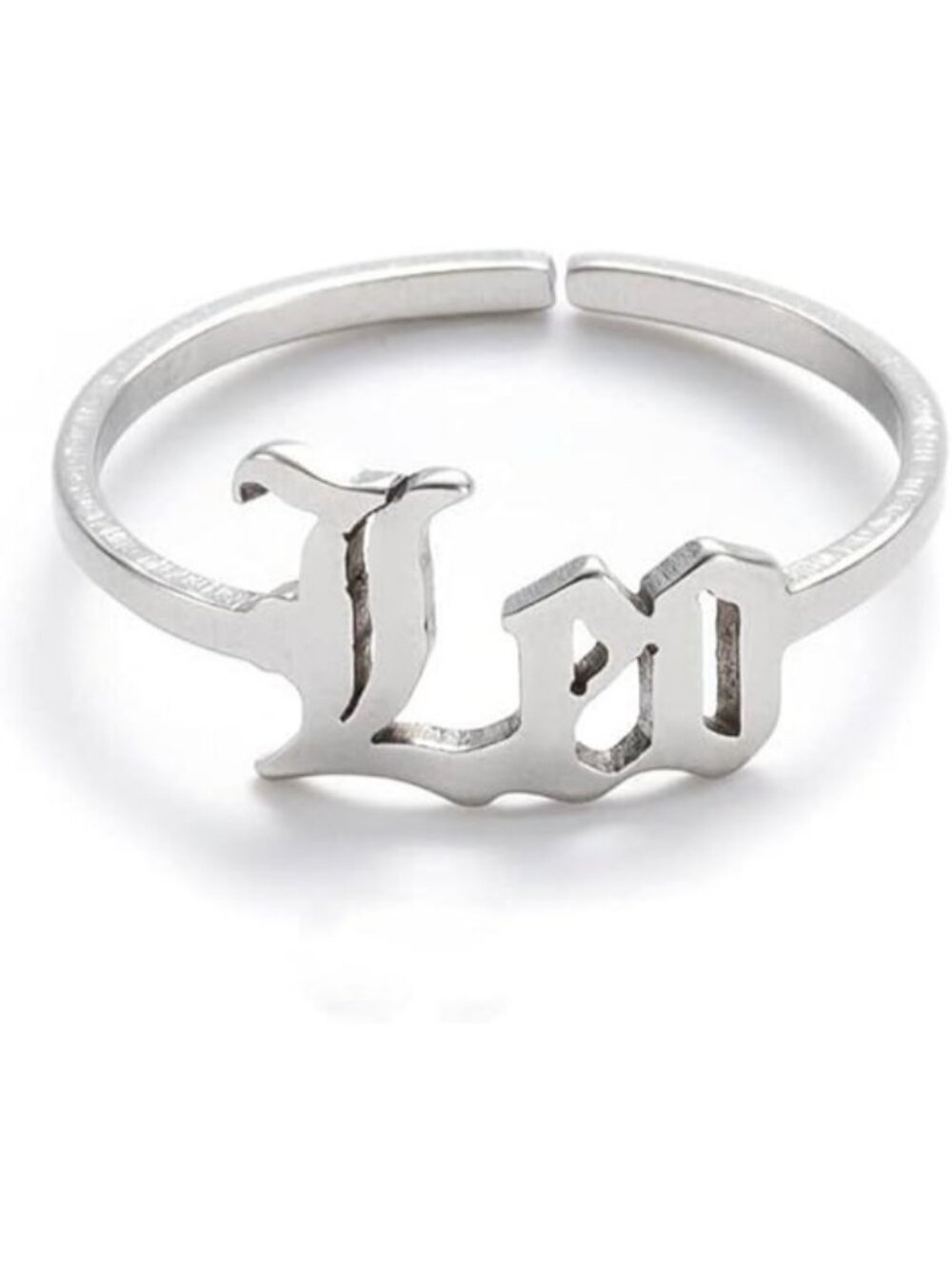 Silver Leo Constellation Old English Adjustable Steel Zodiac Sign Ring